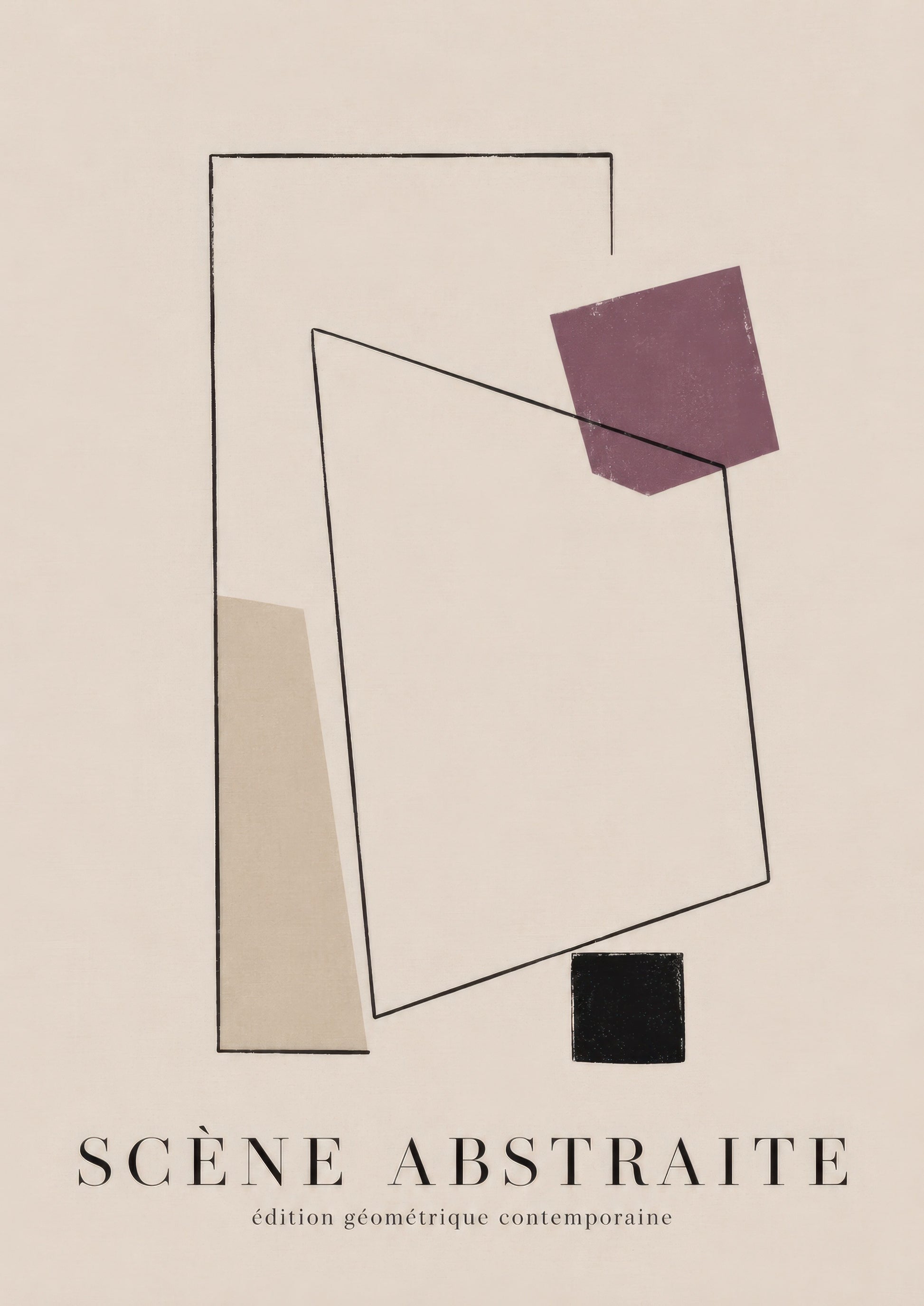 Mor Siyah Bej Geometrik Soyut Sanat Duvar Tablosu