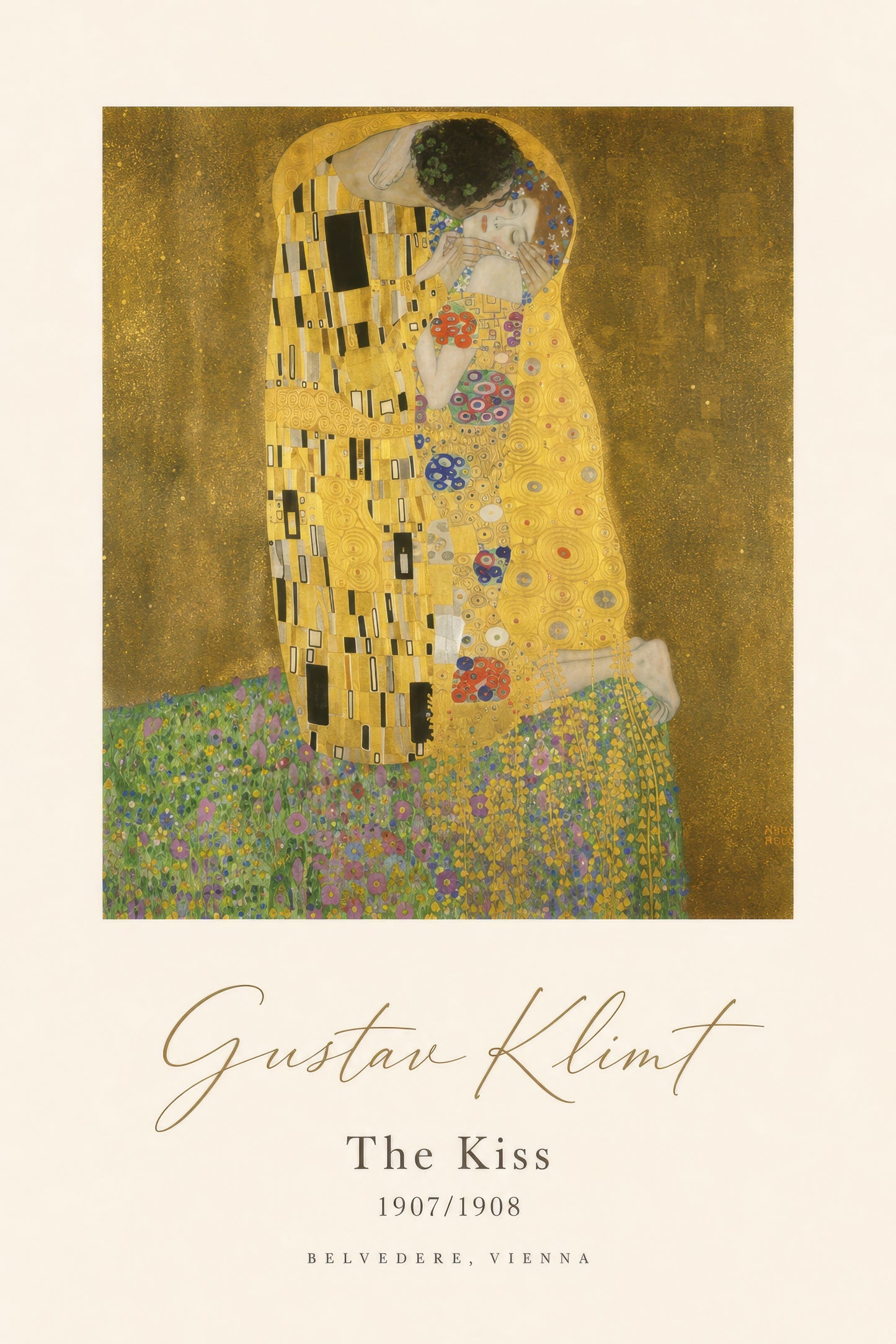 Altın Sarı Gustav Klimt Öpücük Reprodüksiyon Sanat Eseri Duvar Tablosu
