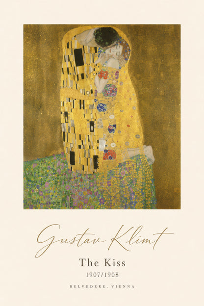 Altın Sarı Gustav Klimt Öpücük Reprodüksiyon Sanat Eseri Duvar Tablosu