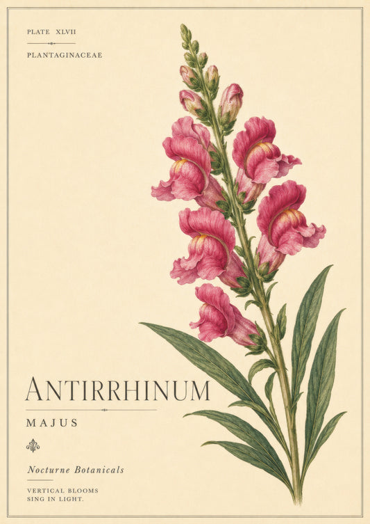 Pembe Yeşil Antirrhinum Botanik Çizim Duvar Tablosu