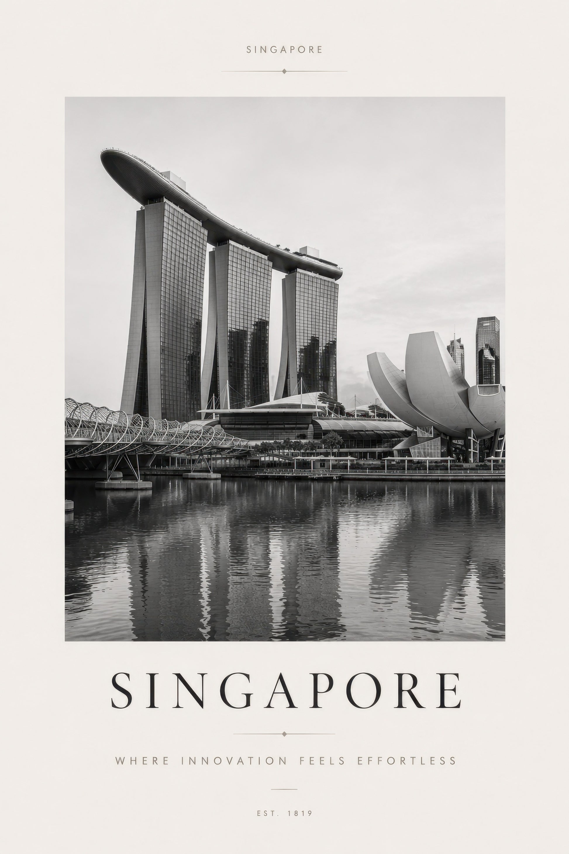 Gri Beyaz Singapur Marina Bay Modern Mimari Duvar Tablosu