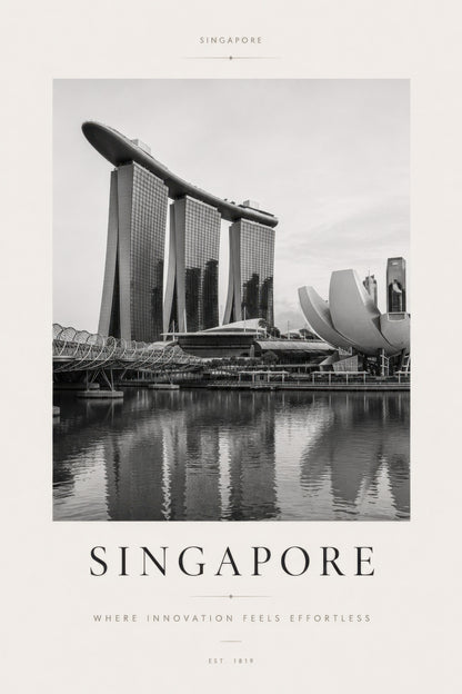 Gri Beyaz Singapur Marina Bay Modern Mimari Duvar Tablosu