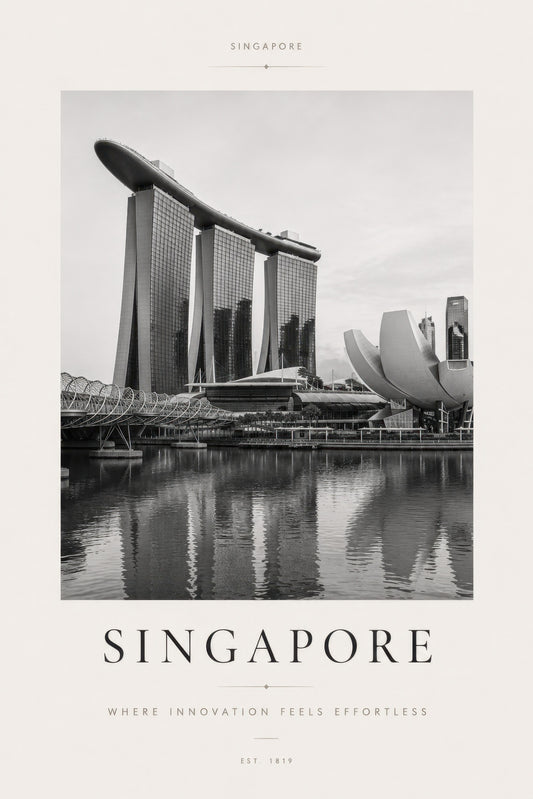 Gri Beyaz Singapur Marina Bay Modern Mimari Duvar Tablosu
