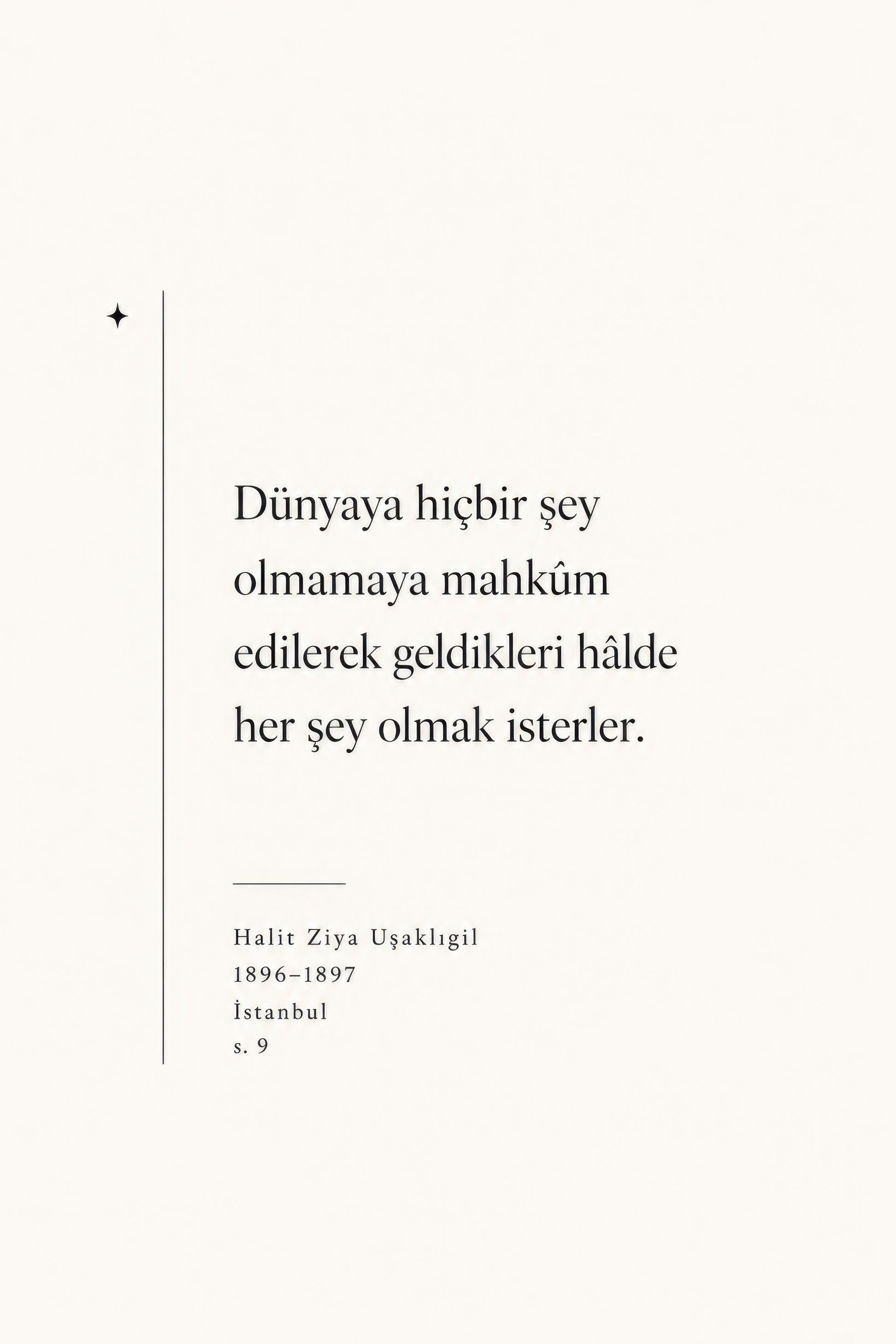 Krem Siyah Halit Ziya Uşaklıgil Alıntı Tipografi Duvar Tablosu
