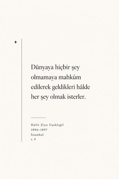 Krem Siyah Halit Ziya Uşaklıgil Alıntı Tipografi Duvar Tablosu