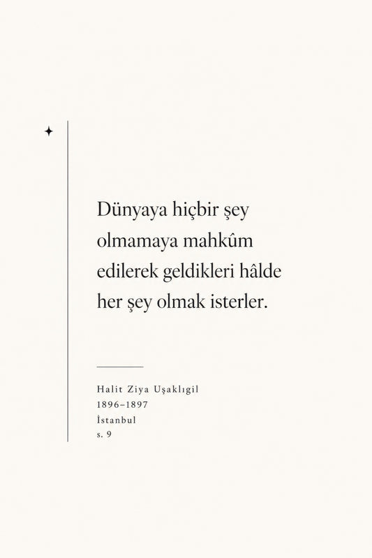 Krem Siyah Halit Ziya Uşaklıgil Alıntı Tipografi Duvar Tablosu