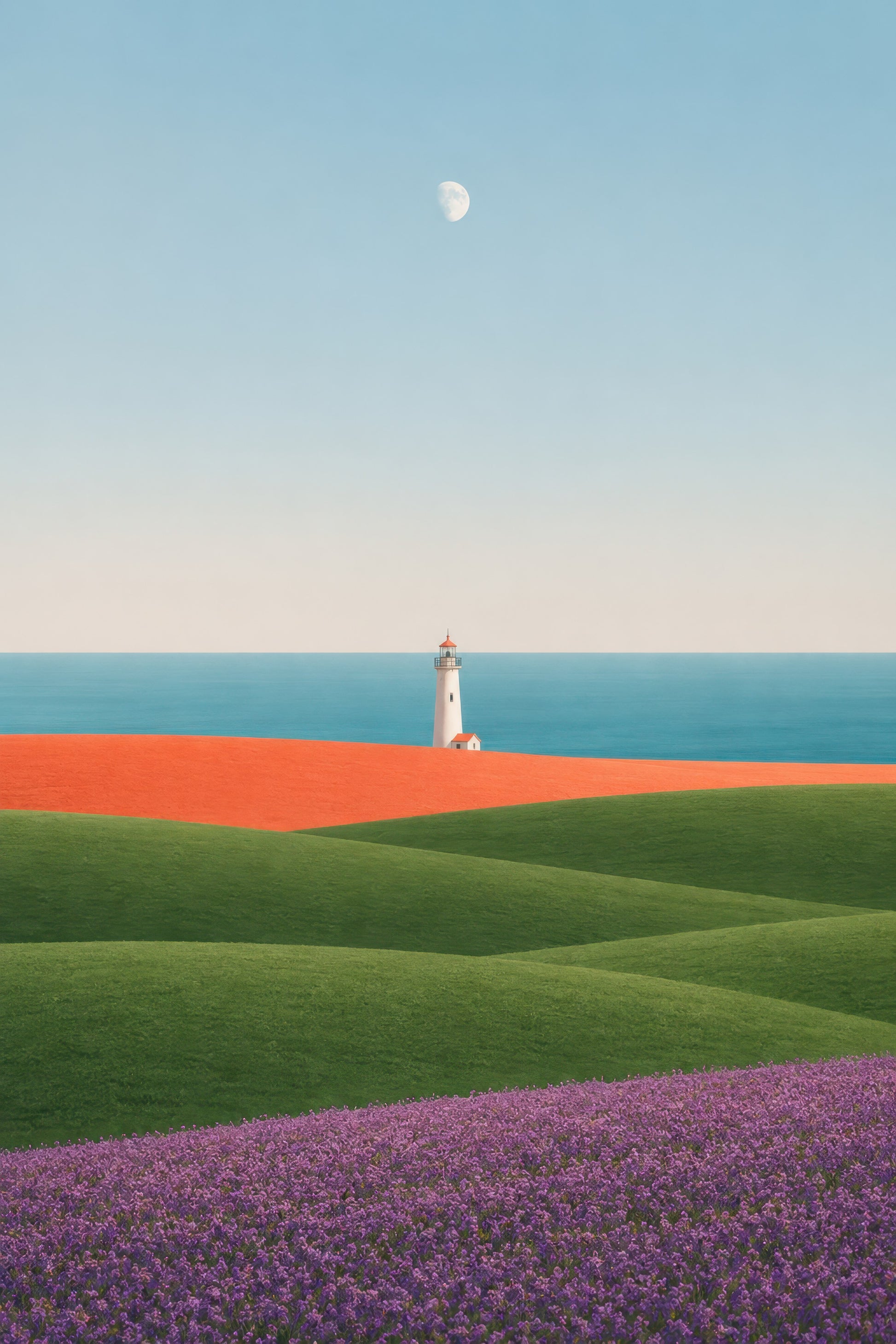 Yeşil Turkuaz Deniz Feneri Manzarası Minimalist Duvar Tablosu