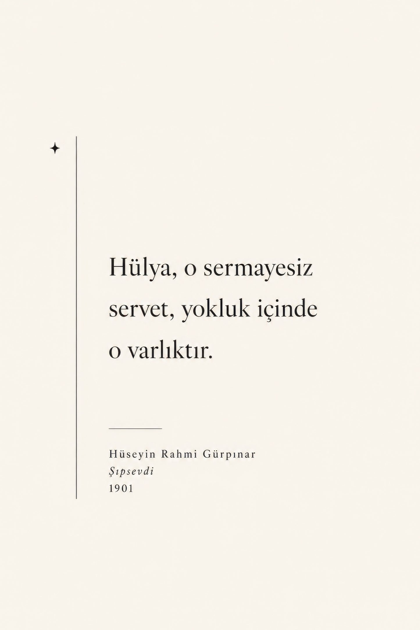 Krem Siyah Hüseyin Rahmi Gürpınar Alıntısı Minimalist Duvar Tablosu