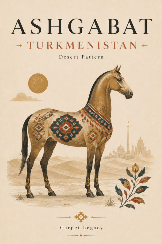 Bej Altın Aşkabat Türkmenistan Atlı Geleneksel Sanat Duvar Tablosu