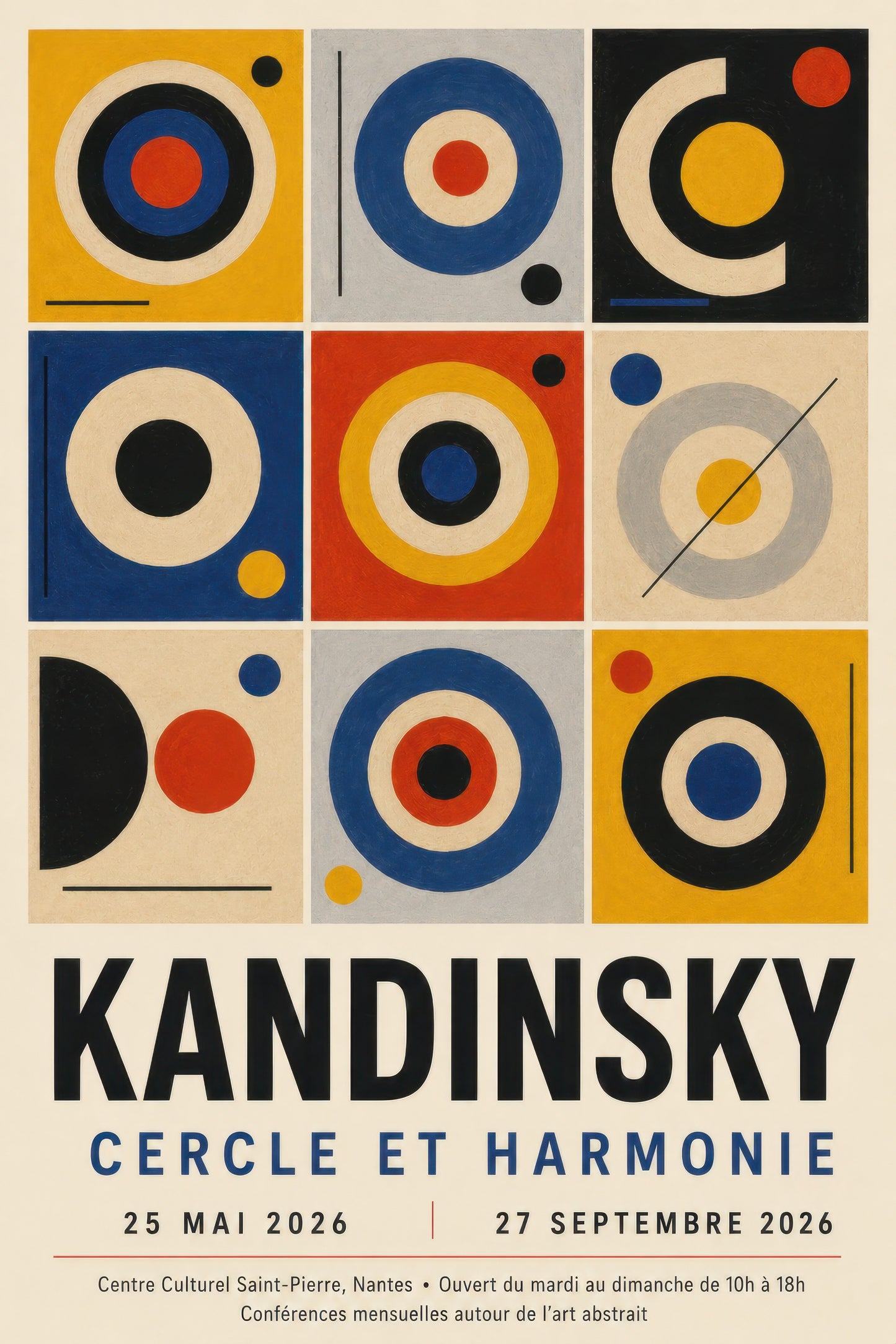 Sarı Mavi Kırmızı Geometrik Soyut Sanat Kandinsky Tarzı Duvar Tablosu