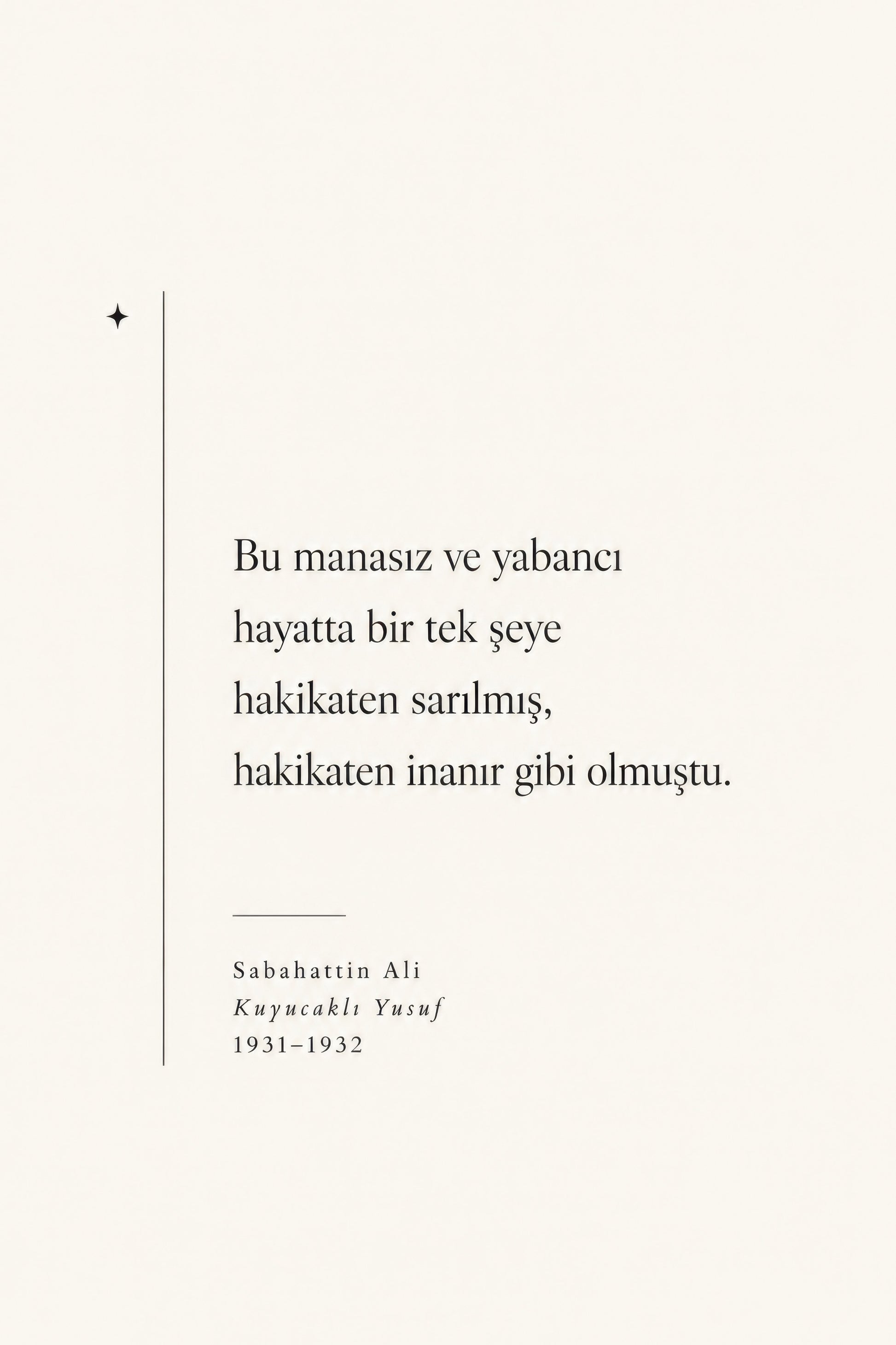 Krem Siyah Sabahattin Ali Alıntısı Tipografik Duvar Tablosu
