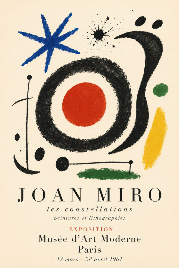 Mavi Kırmızı Sarı Soyut Sanat Miró Tarzı Duvar Tablosu
