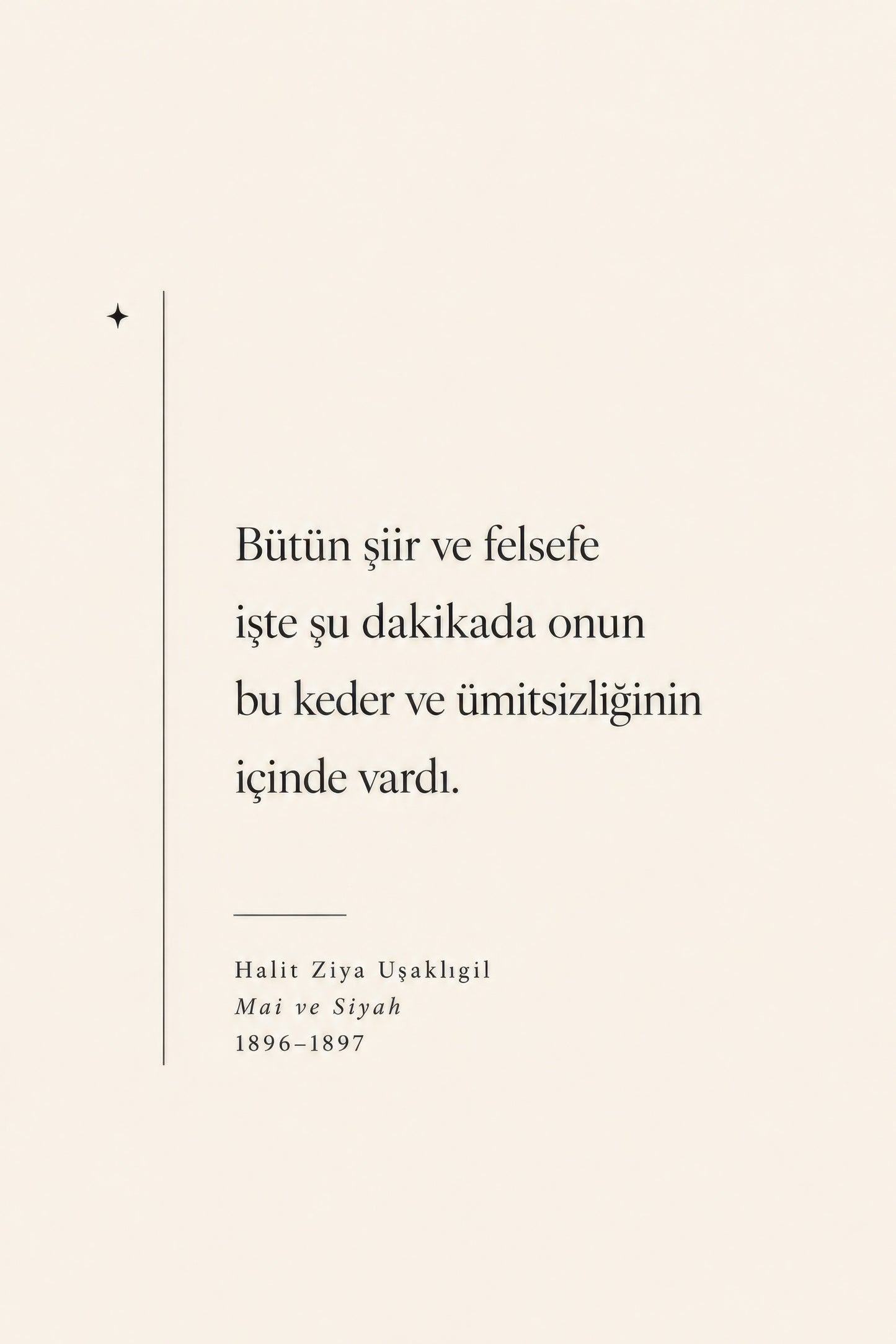 Bej Siyah Halit Ziya Uşaklıgil Şiir Alıntı Tipografi Duvar Tablosu
