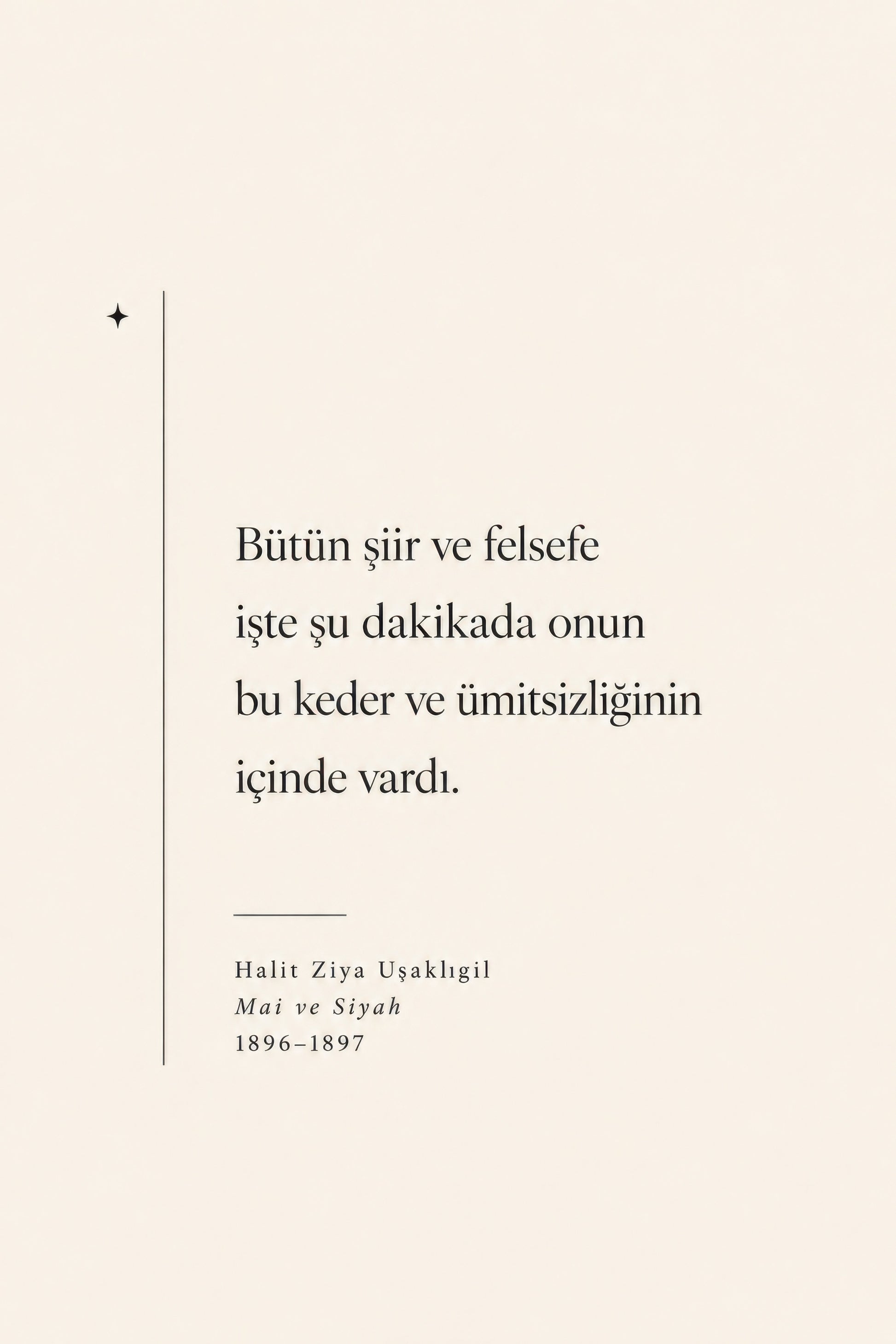 Bej Siyah Halit Ziya Uşaklıgil Şiir Alıntı Tipografi Duvar Tablosu