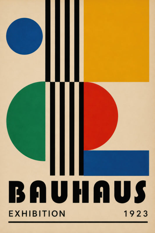 Mavi Kırmızı Yeşil Sarı Bauhaus Geometrik Soyut Duvar Tablosu
