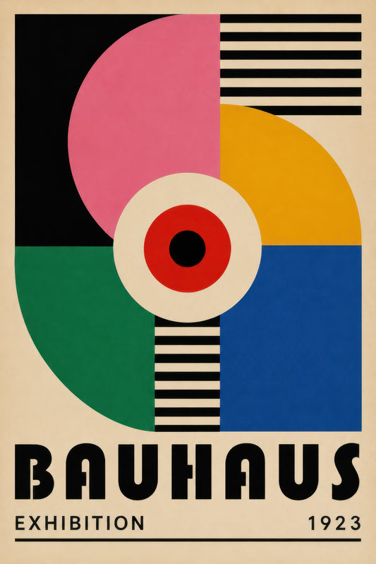 Pembe Sarı Yeşil Mavi Bauhaus Geometrik Soyut Duvar Tablosu