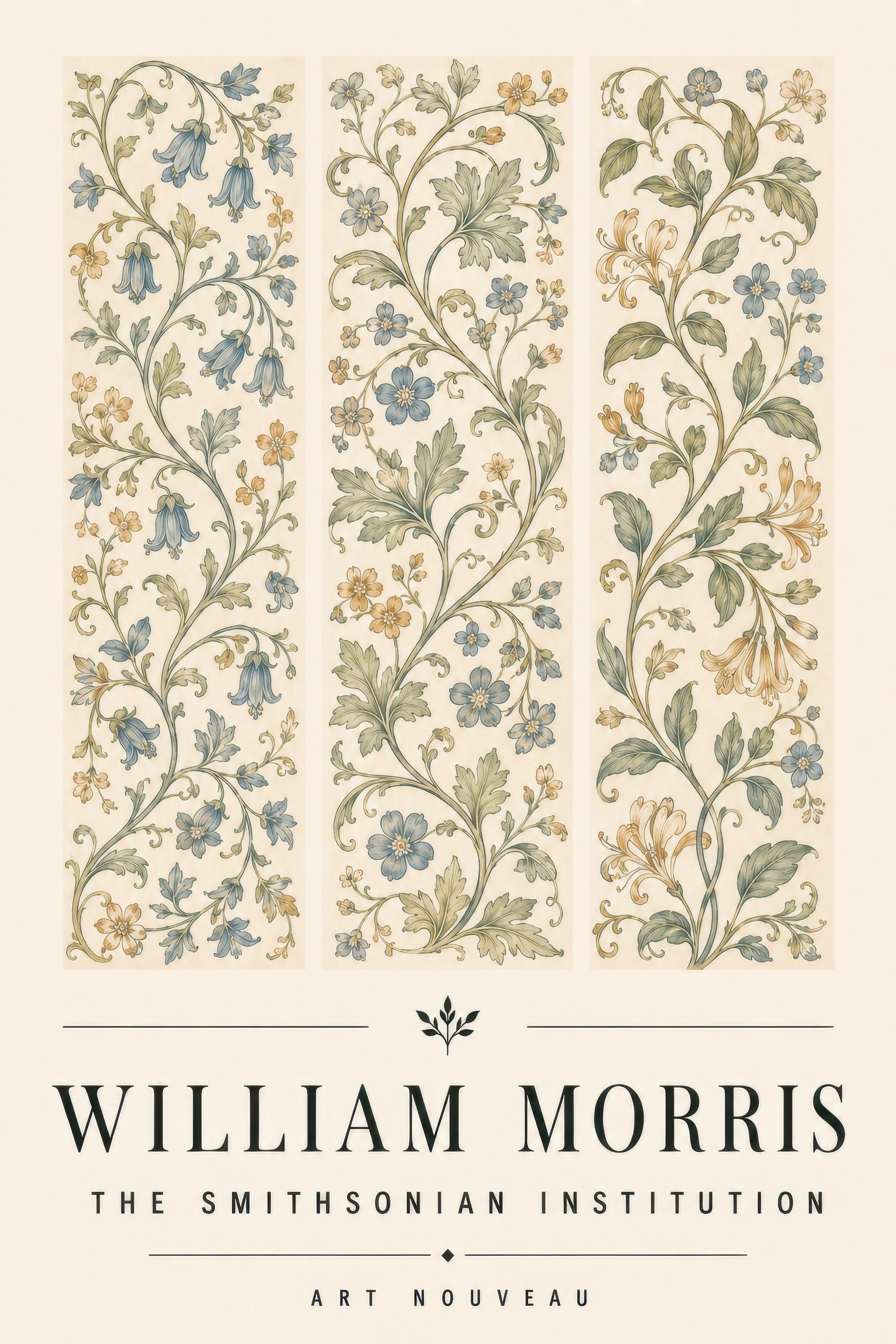 Adaçayı Yeşili Altın William Morris Art Nouveau Botanik Desen Duvar Tablosu