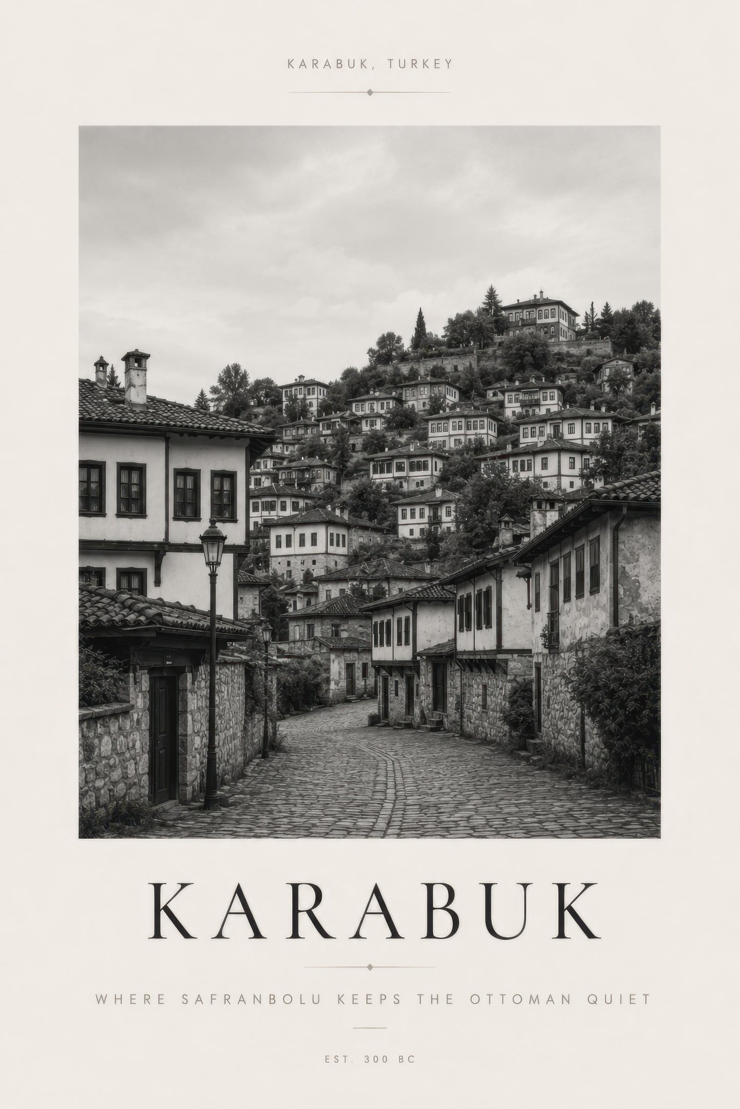 Siyah Beyaz Karabük Safranbolu Tarihi Mimari Duvar Tablosu