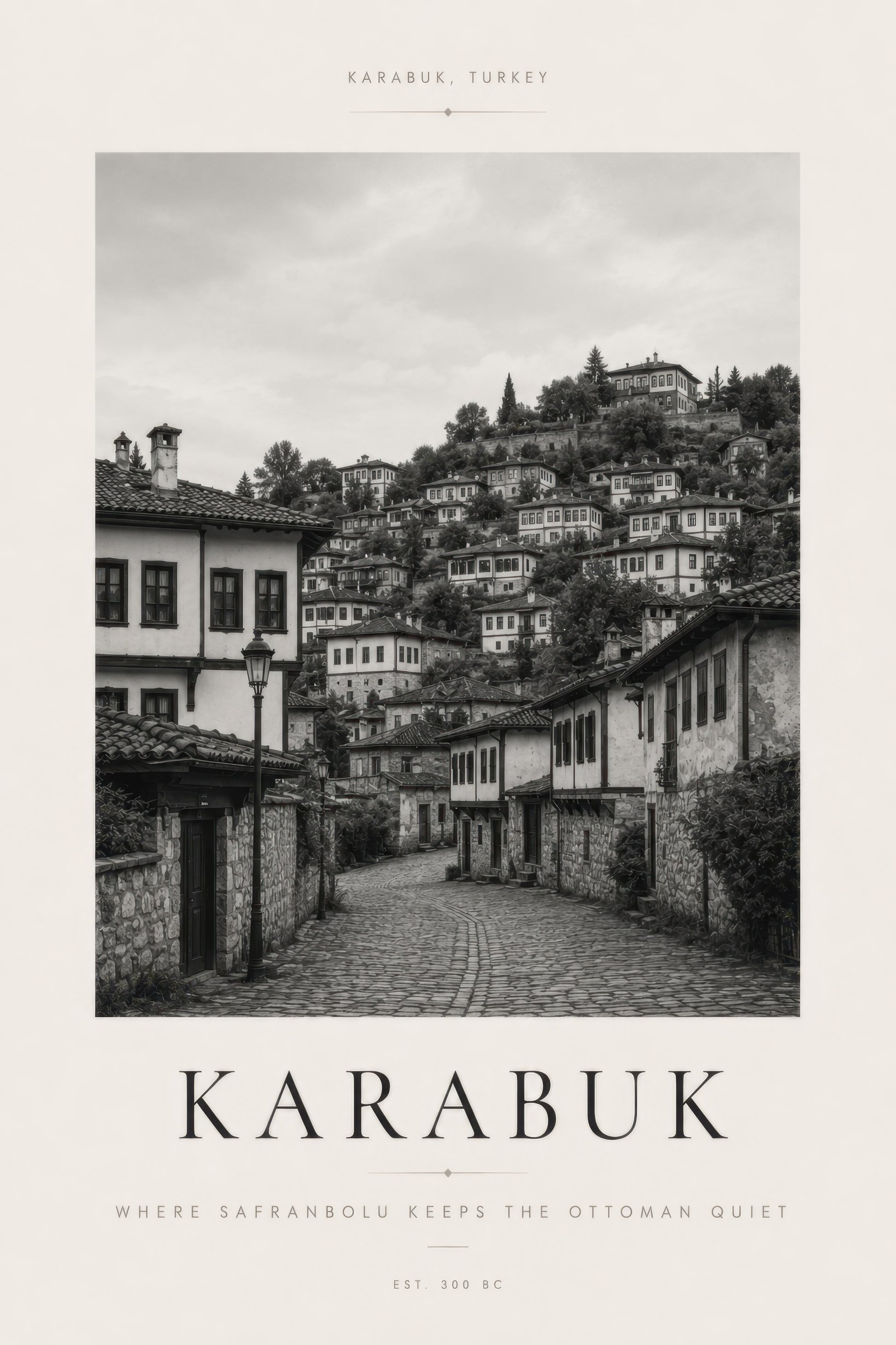 Siyah Beyaz Karabük Safranbolu Tarihi Mimari Duvar Tablosu