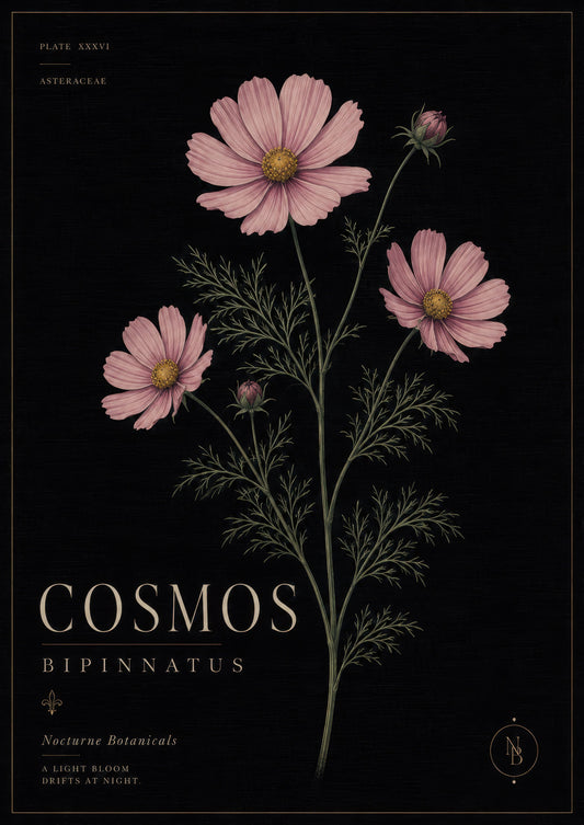 Pembe Siyah Cosmos Çiçeği Botanik Duvar Tablosu
