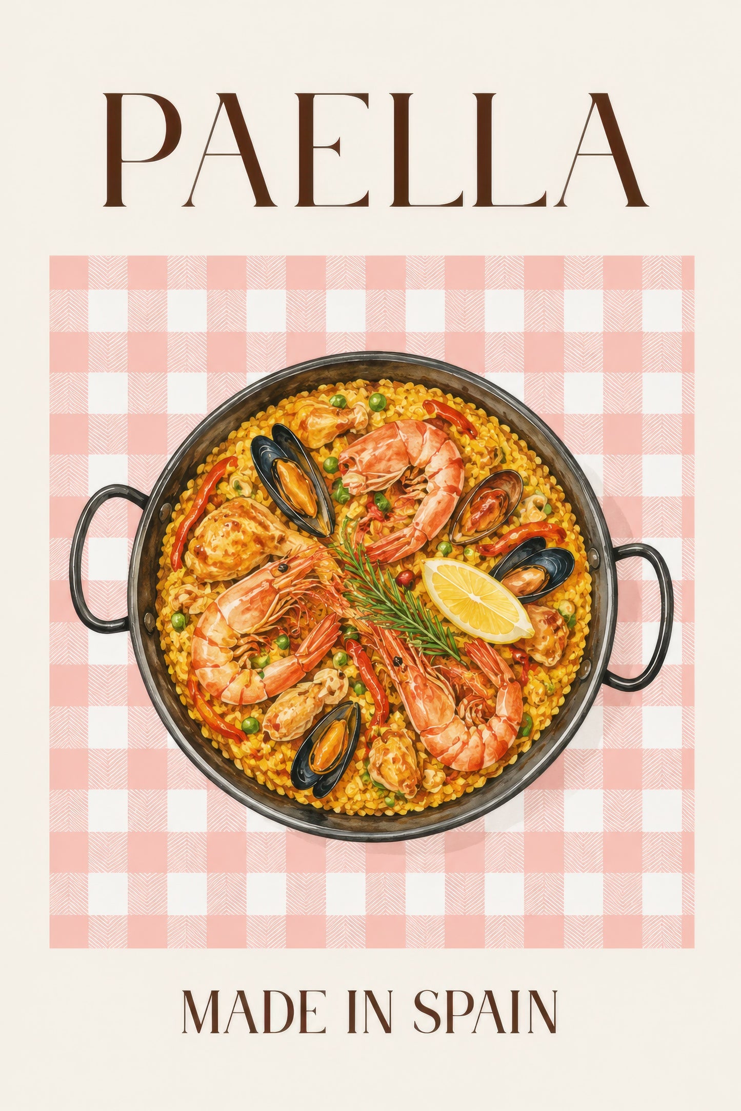 Pembe Sarı İspanyol Paella Yemek Temalı Vintage Duvar Tablosu