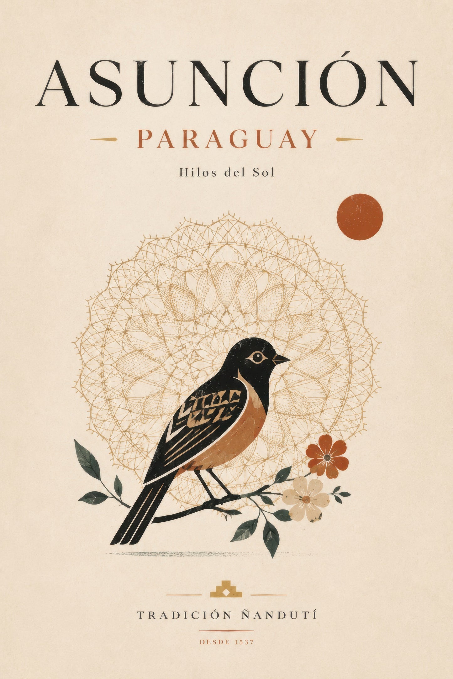 Bej Turuncu Paraguay Kuş Motifli Vintage Duvar Tablosu
