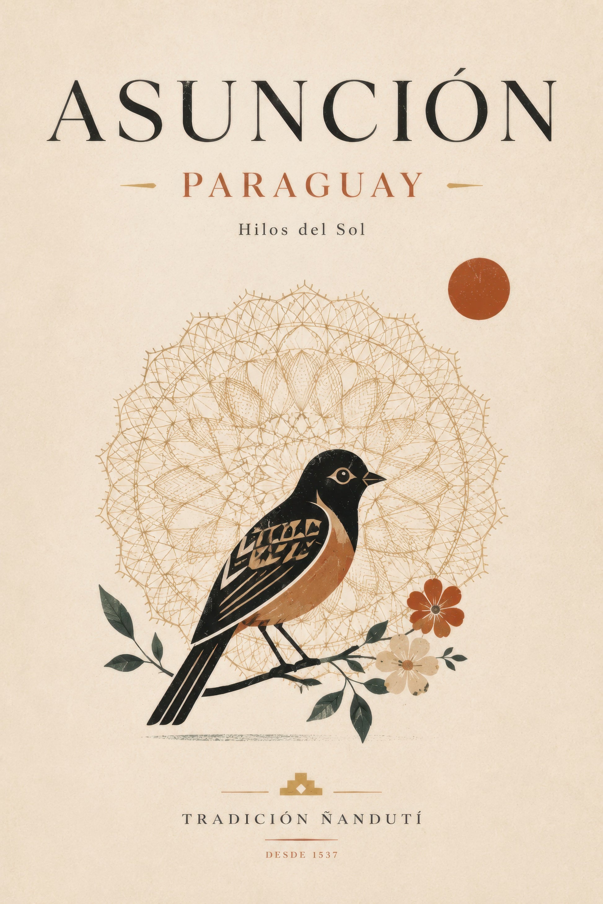 Bej Turuncu Paraguay Kuş Motifli Vintage Duvar Tablosu