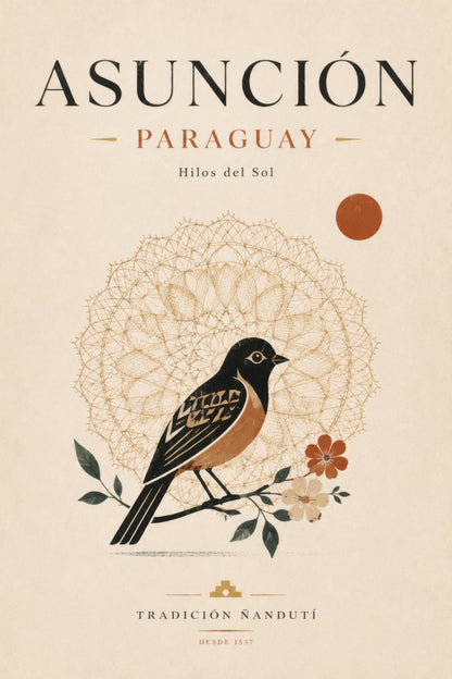 Bej Turuncu Paraguay Kuş Motifli Vintage Duvar Tablosu