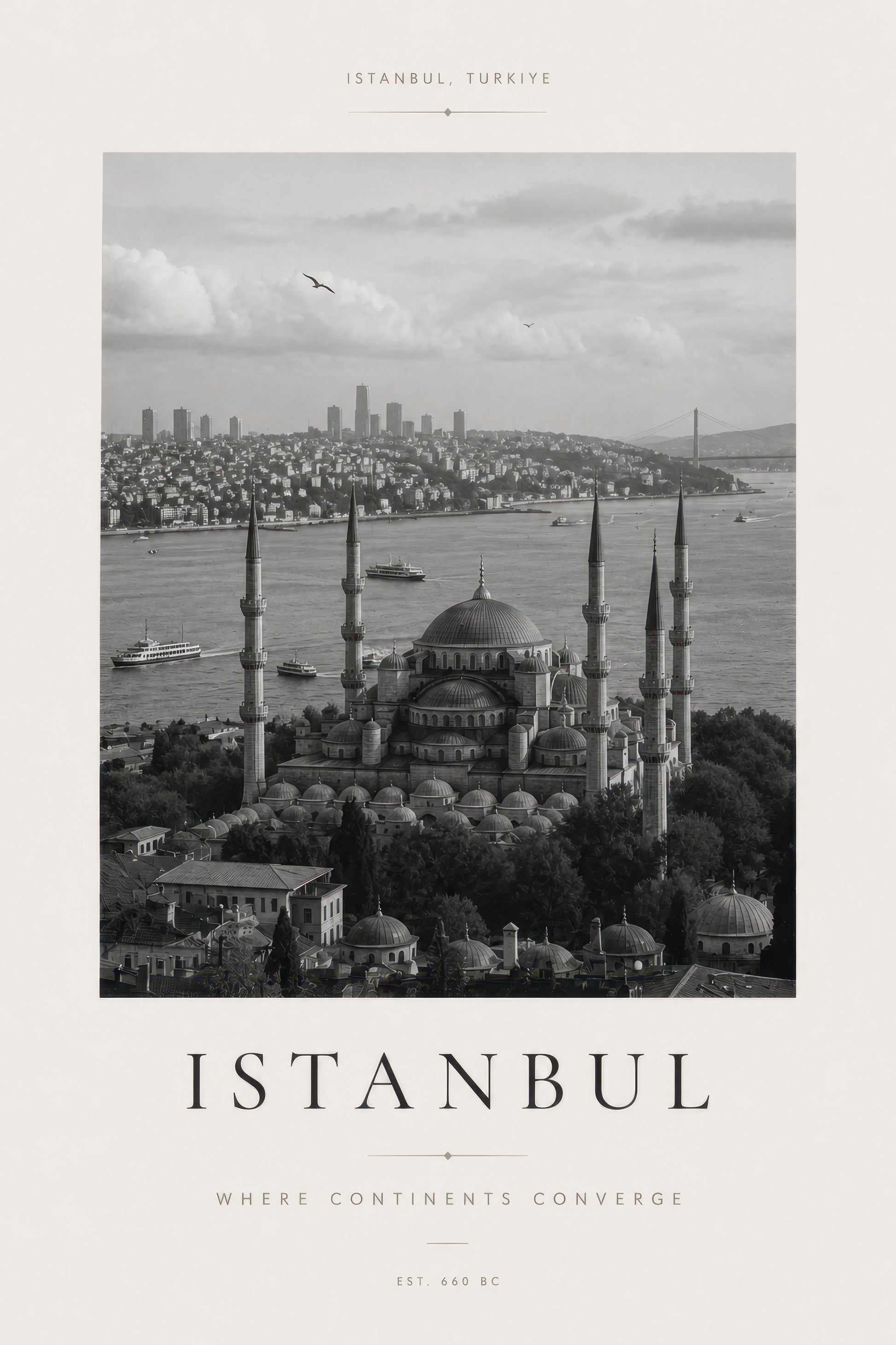 Gri Bej İstanbul Manzarası Tarihi Mimari Duvar Tablosu