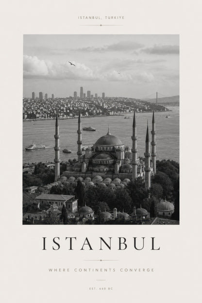 Gri Bej İstanbul Manzarası Tarihi Mimari Duvar Tablosu