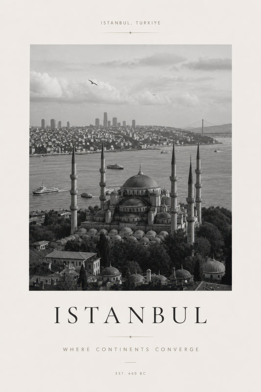 Gri Bej İstanbul Manzarası Tarihi Mimari Duvar Tablosu