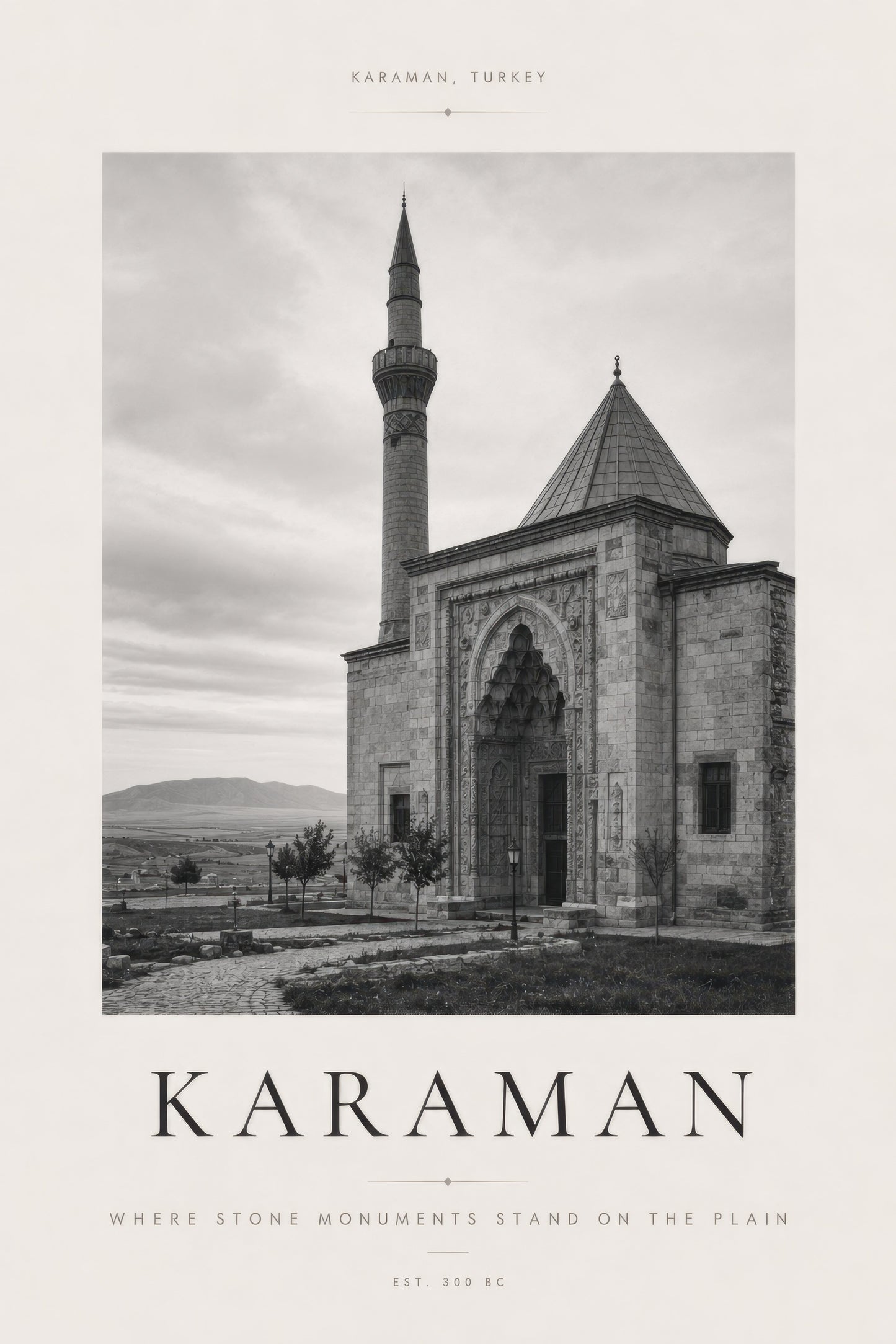 Gri Bej Karaman Tarihi Cami Mimari Duvar Tablosu