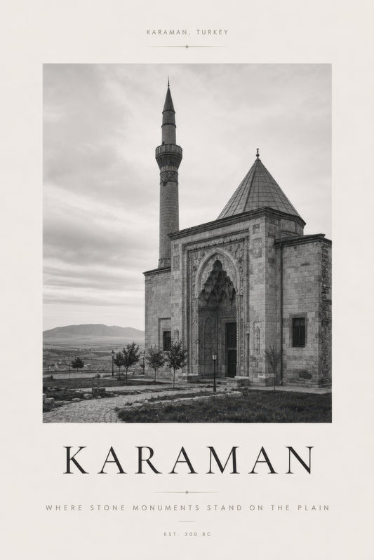 Gri Bej Karaman Tarihi Cami Mimari Duvar Tablosu