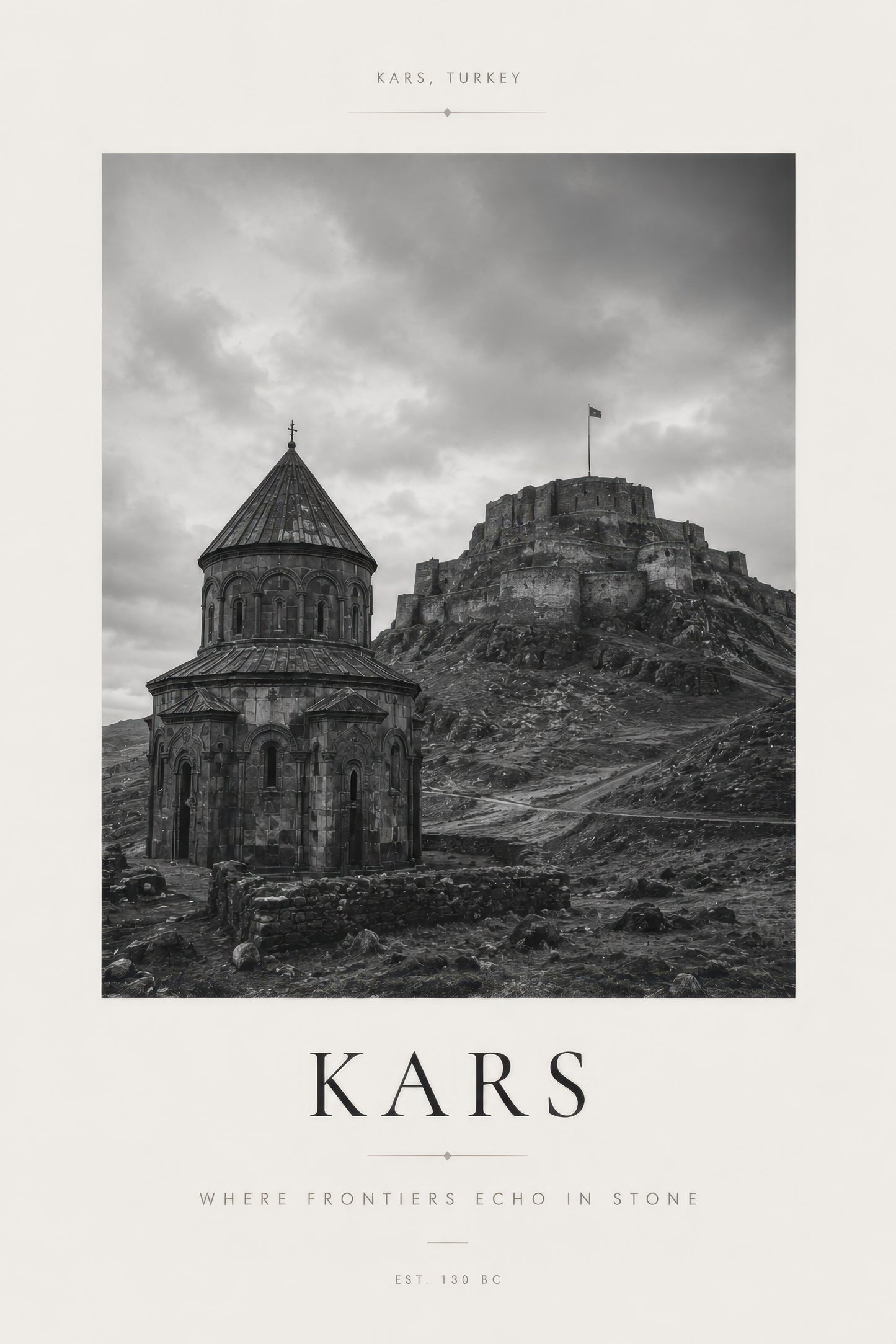 Siyah Beyaz Kars Tarihi Mimari Fotoğraf Duvar Tablosu