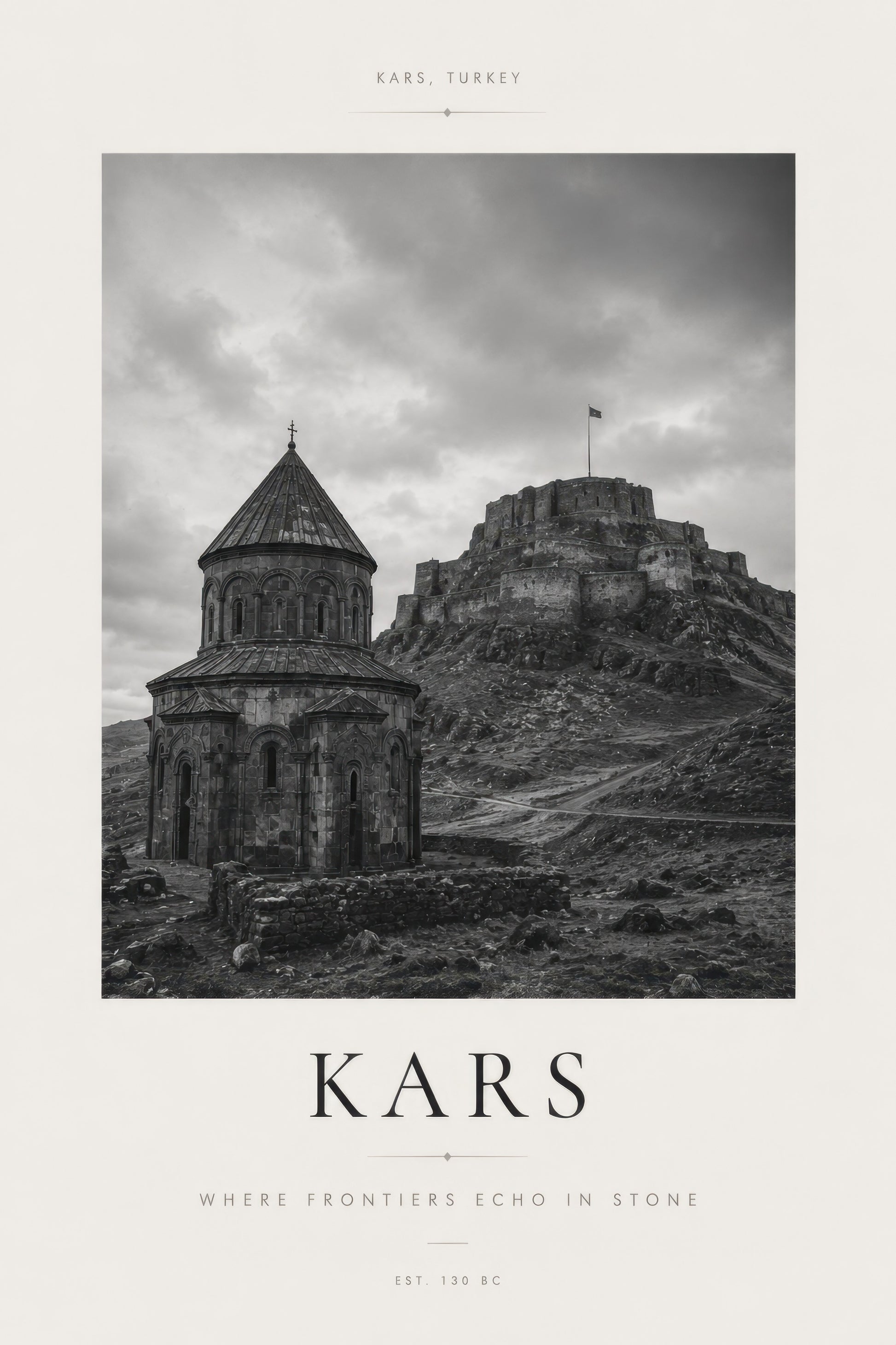 Siyah Beyaz Kars Tarihi Mimari Fotoğraf Duvar Tablosu