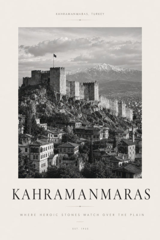 Siyah Beyaz Kahramanmaraş Kalesi Manzarası Nostaljik Duvar Tablosu