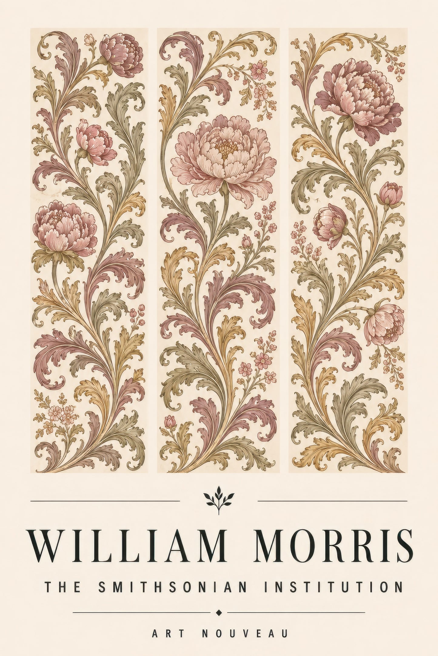 Pembe Altın Art Nouveau Şakayık Çiçek Motifli Duvar Tablosu