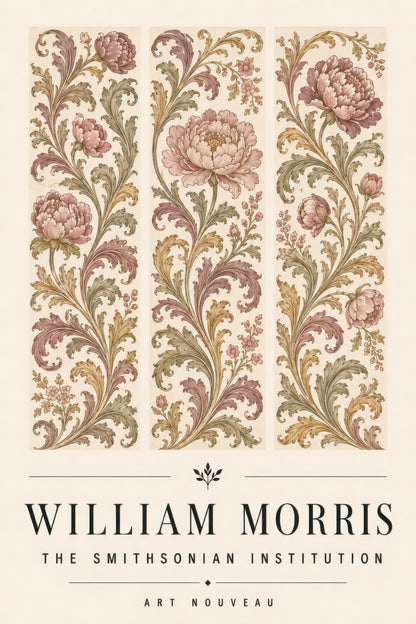 Pembe Altın Art Nouveau Şakayık Çiçek Motifli Duvar Tablosu