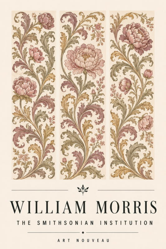 Pembe Altın Art Nouveau Şakayık Çiçek Motifli Duvar Tablosu
