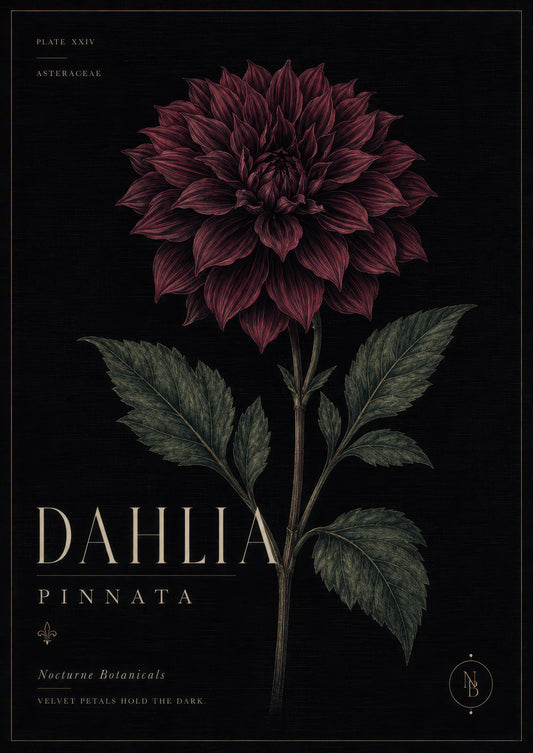 Bordo Yeşil Dahlia Çiçeği Botanik Duvar Tablosu