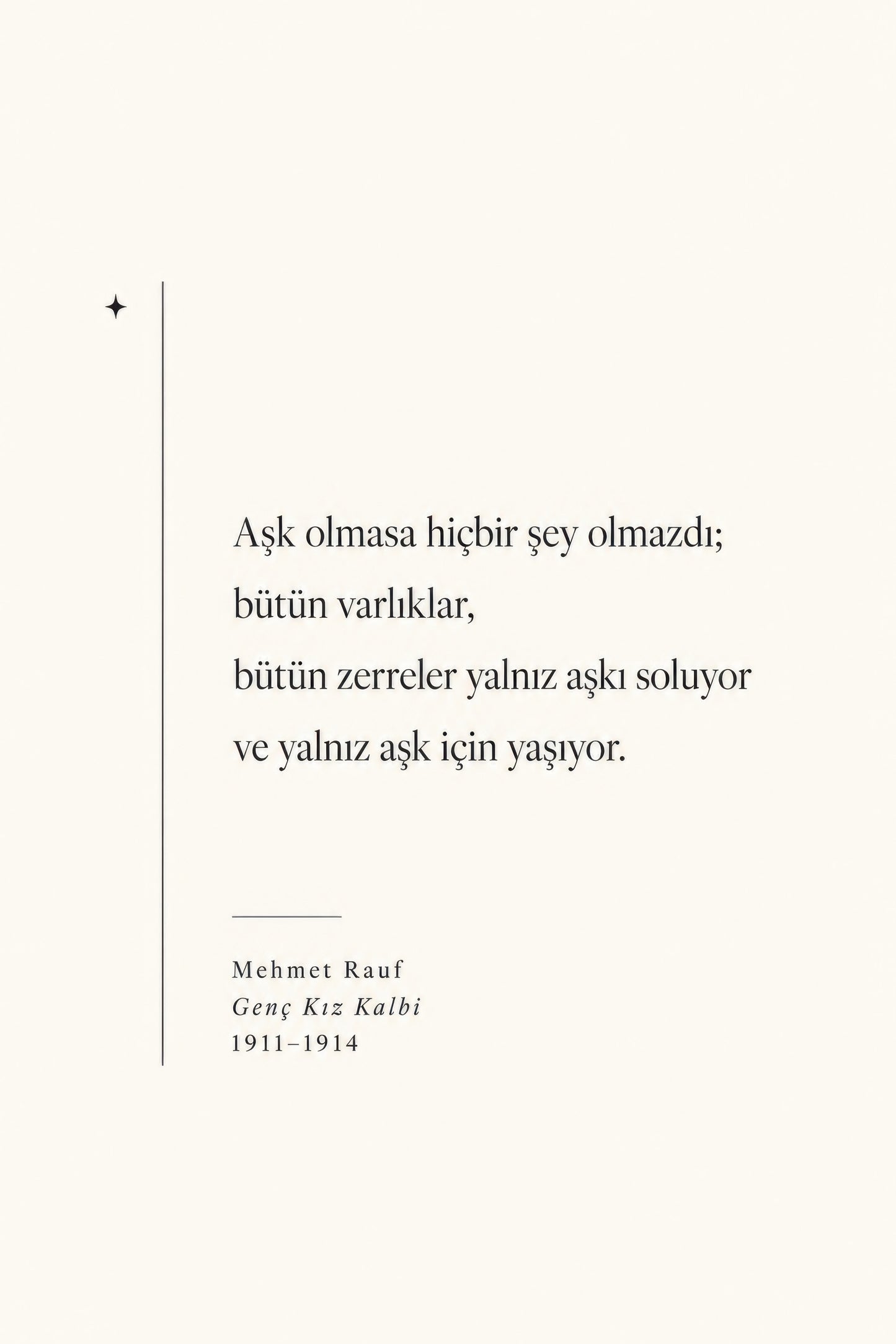 Krem Siyah Mehmet Rauf Edebiyat Alıntısı Minimalist Duvar Tablosu