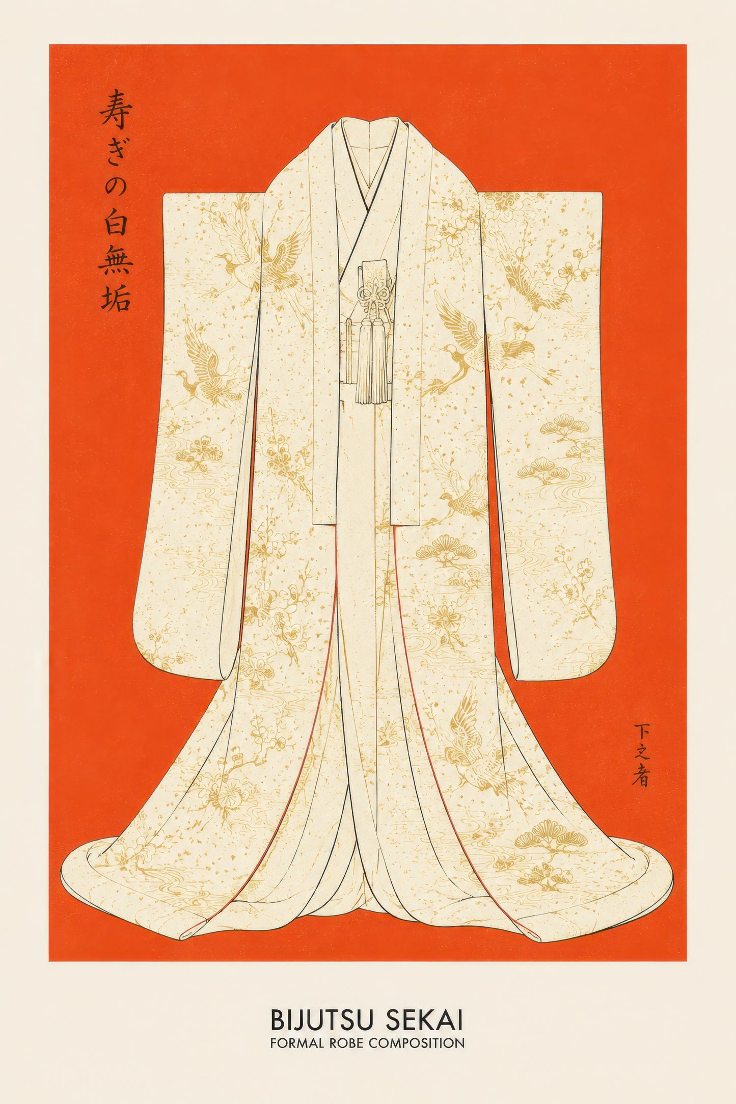 Turuncu Altın Japon Kimono Geleneksel Sanat Duvar Tablosu