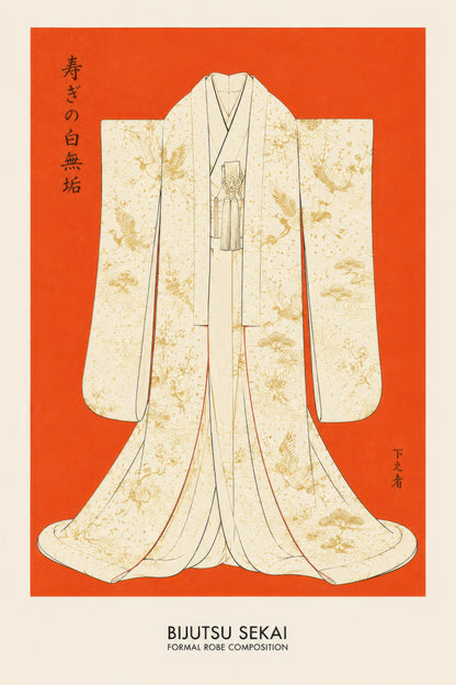 Turuncu Altın Japon Kimono Geleneksel Sanat Duvar Tablosu