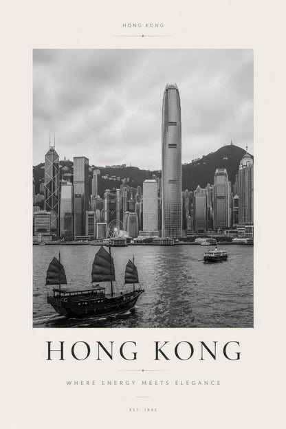Siyah Beyaz Hong Kong Şehir Manzarası Modern Duvar Tablosu