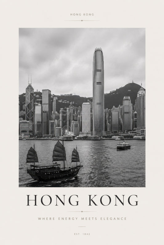 Siyah Beyaz Hong Kong Şehir Manzarası Modern Duvar Tablosu