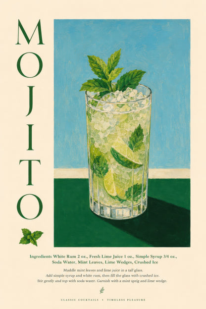Yeşil Mavi Mojito Kokteyl İllüstrasyonu Duvar Tablosu