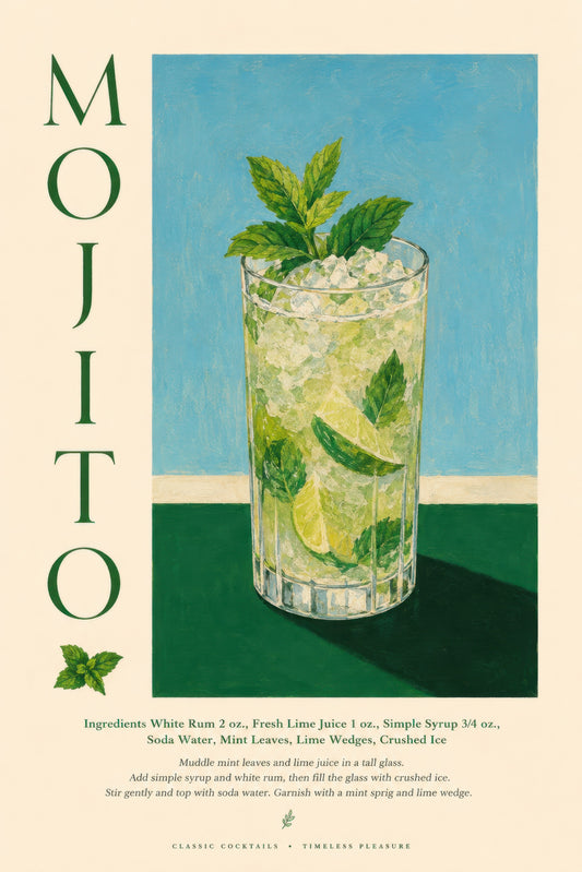 Yeşil Mavi Mojito Kokteyl İllüstrasyonu Duvar Tablosu