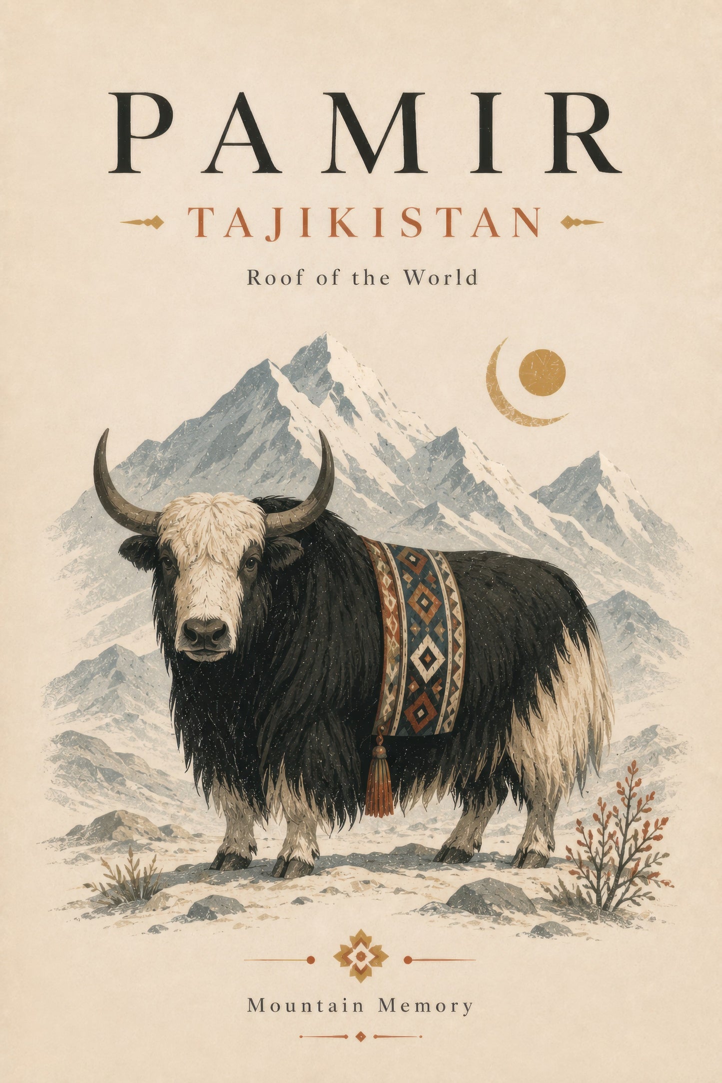 Bej Kahverengi Pamir Yak Manzarası Vintage Duvar Tablosu