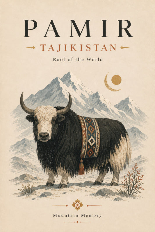 Bej Kahverengi Pamir Yak Manzarası Vintage Duvar Tablosu