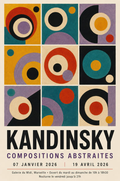 Turkuaz Lavanta Sarı Kırmızı Geometrik Soyut Sanat Kandinsky Duvar Tablosu